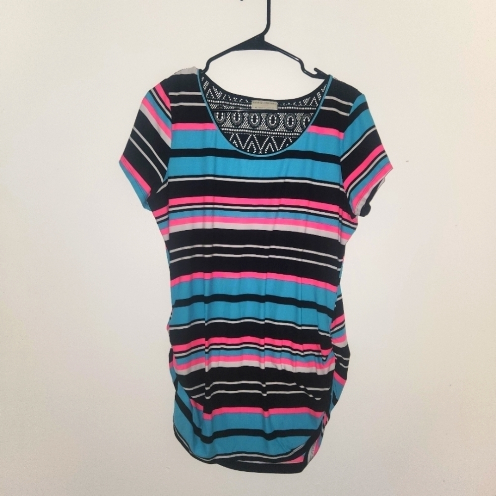 Bobbie Brooks Neon striped tee with black lace back size XL